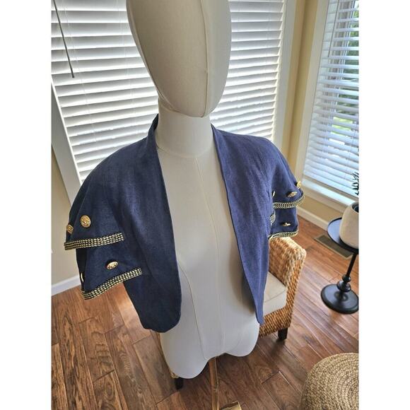 Vintage Charmade 100% Linen Open Blazer Jacket Women's Size 11/12 Coastal - Picture 2 of 10